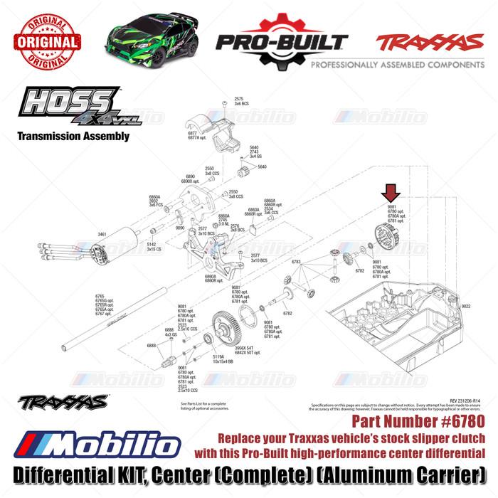 Traxxas Part #6780 Pro-Built High-Performance Center Differential with 54-tooth 32-pitch Steel Spur Gear for Ford Raptor Slash Hoss Rustler Stampede