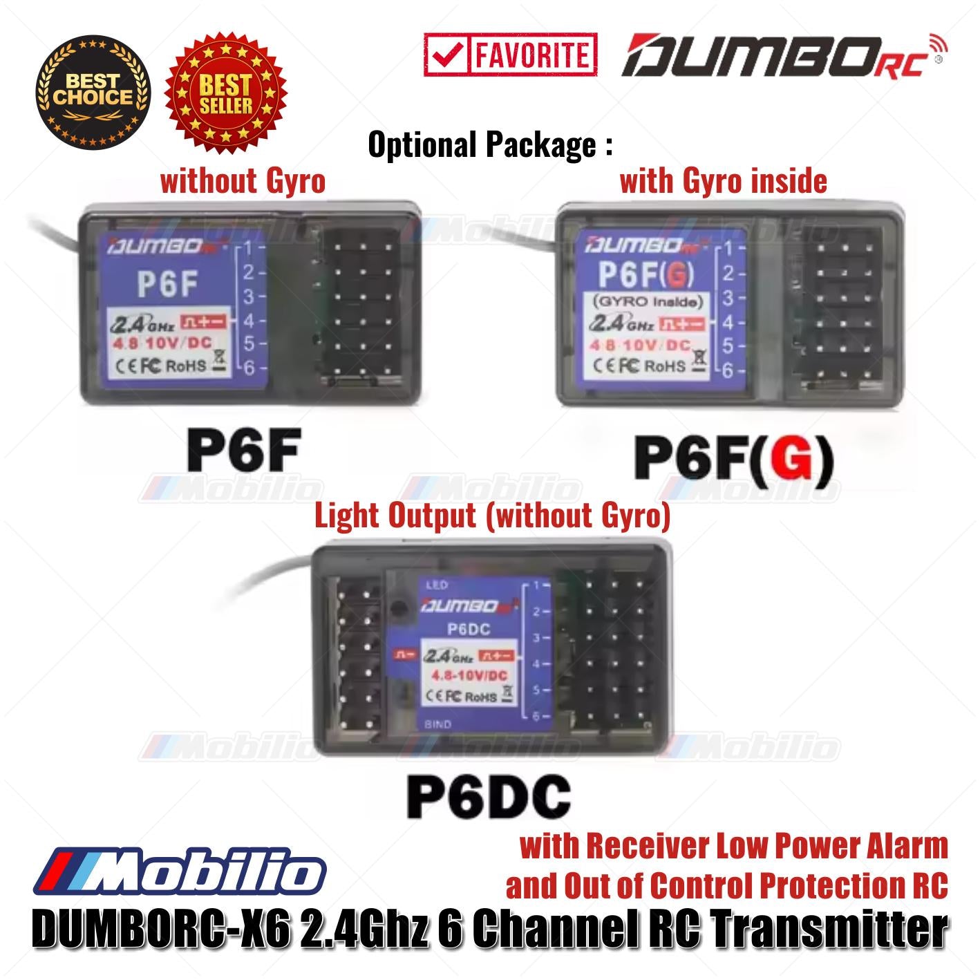 Dumborc X6 2.4Ghz 6 Channel RC Transmitter with Receiver P6F P6FG P6DC Waterproof Version Available