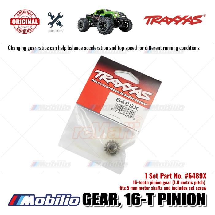 Traxxas Part #6489X 16-tooth pinion gear (1.0 metric pitch) fits 5 mm motor shafts and includes set screw for RC E-Revo Maxx Sledge X-Maxx XRT