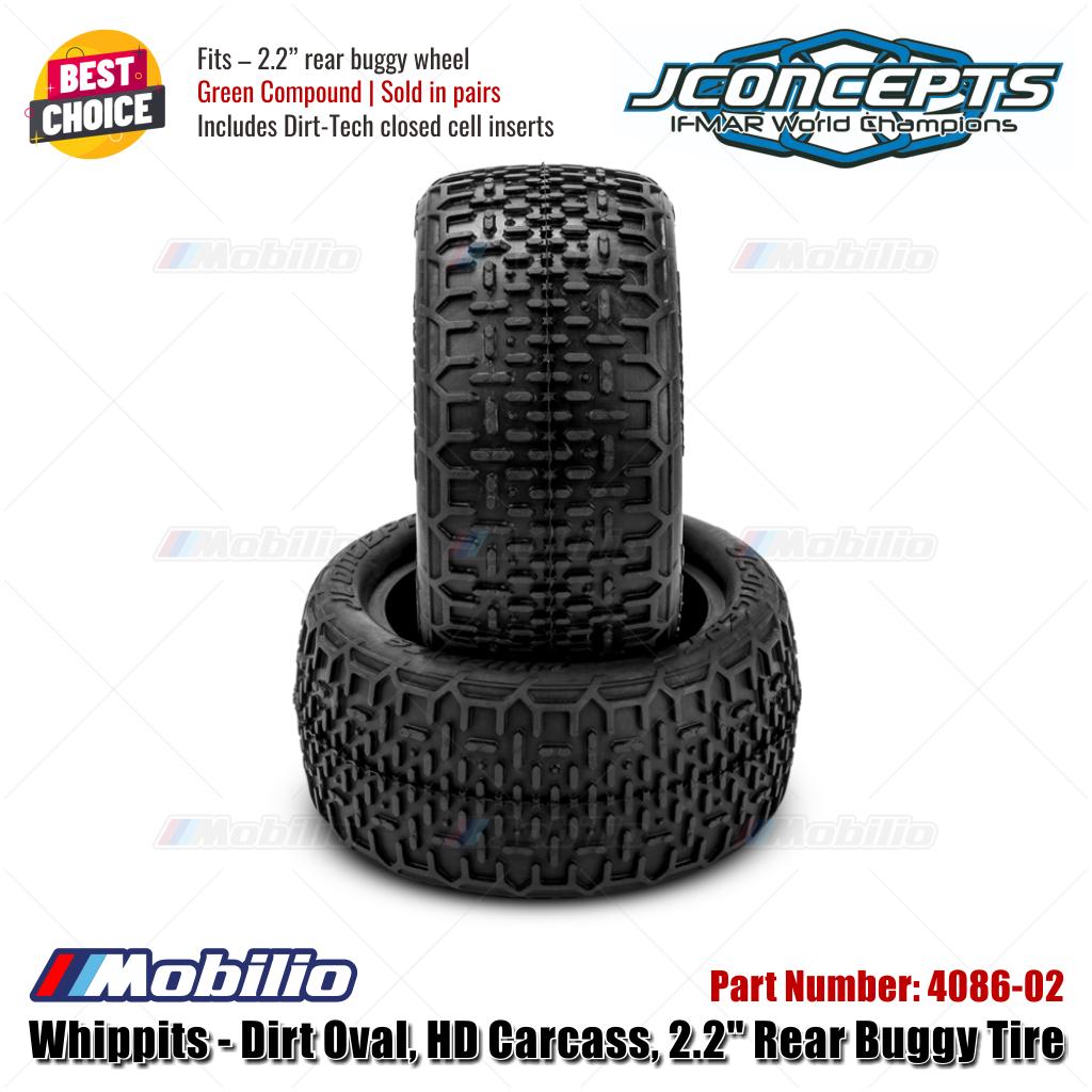 JConcepts #4086-02 Whippits - Dirt Oval, HD Carcass, 2.2" Rear Buggy Tire Green Compound Fits 2.2" Rear Buggy Wheel