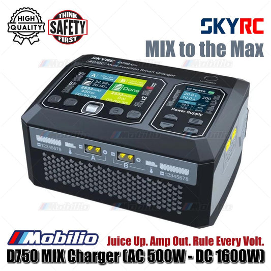 SKYRC #SK-100201 D750 MIX Charger (AC 500W - DC 1600W) Penuh Daya Amp Keluar Kuasai Setiap Volt MIX hingga Maksimal