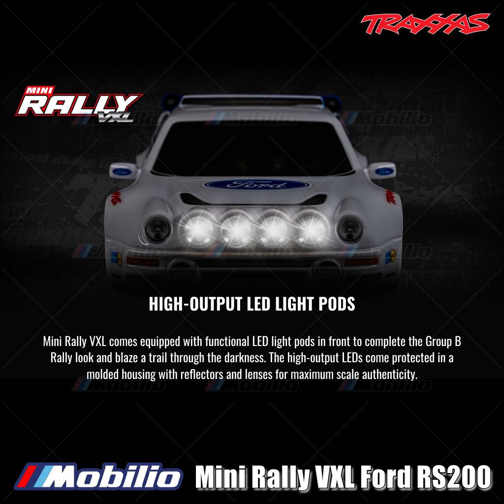 Traxxas 108046-1 Mini Rally VXL Ford RS200 Sistem Tenaga Brushless Bodi Tanpa Klip Rakitan Lengkap RTR dengan Sistem Radio TQi 2.4 GHz TSM