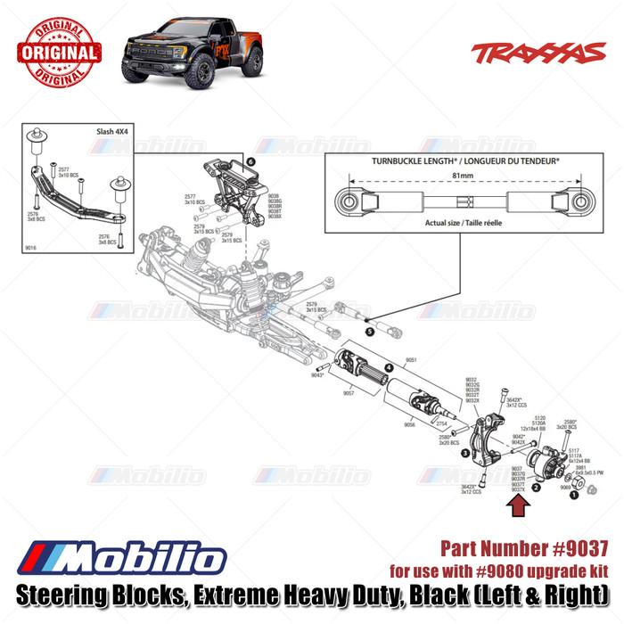 Traxxas Part #9037 Steering Blocks Extreme Heavy Duty Black Left & Right for 9080 Upgrade Kit Ford ST Rally Raptor Rustler Slash Stampede