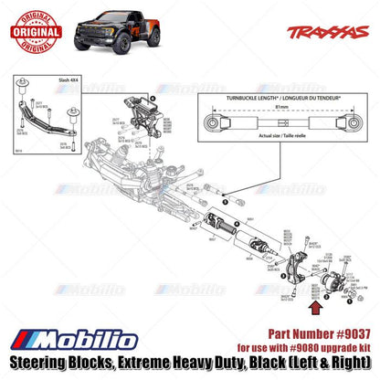 Traxxas Part #9037 Steering Blocks Extreme Heavy Duty Black Left & Right for 9080 Upgrade Kit Ford ST Rally Raptor Rustler Slash Stampede