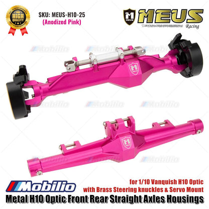 MEUS Racing Metal H10 Optic Front Rear Straight Axles Housings dengan Brass Steering Knuckles & Servo Mount MEUS-H10-25 untuk 1/10 Vanquish H10 Optic