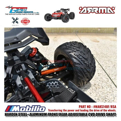 GPM Part #MAKS148F/RSA Hard Steel+Aluminum Front/Rear Adjustable CVD Drive Shaft RC Upgrade Arrma Kraton 4X4 4S BLX