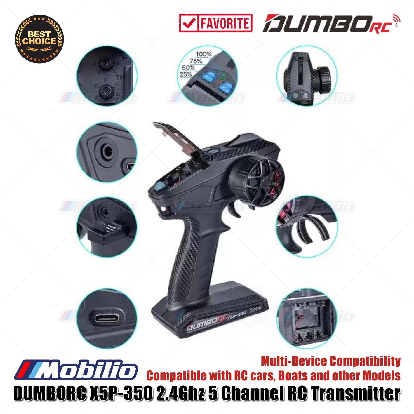 Dumborc X5 2.4Ghz 5 Channel RC Transmitter with Receiver P6F Waterproof Version Available for RC Car Boat Tank All Types of RC Models