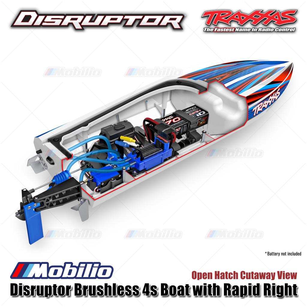 Traxxas 106064-4 Disruptor Brushless 4s Boat dengan Rapid Right Motor Outrunner Brushless RTR Kontrol Jarak Jauh untuk Air - Control