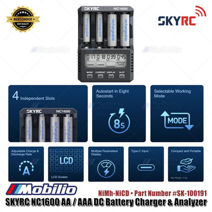 Skyrc Bagian #SK-100191 NC1600 Pengisi Daya Baterai dan Penganalisis DC NiMh-NiCD AA AAA
