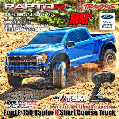 Traxxas 101076-4 Ford F-150 Raptor R Short Course Truck 1/10 Scale 4X4 VXL RTR dengan Velineon 3S Power dan TSM untuk Performa Maksimal - Control