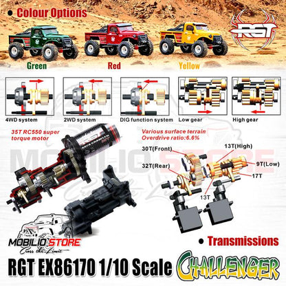 RGT EX86170 Challenger 1/10 Skala 2.4G 2-Kecepatan FWD/4WD Mobil RC Crawler