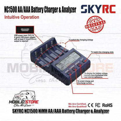 SKYRC NC1500 AA/AAA Charger & Penganalisis Baterai NiMH 5V 2.1A Input USB