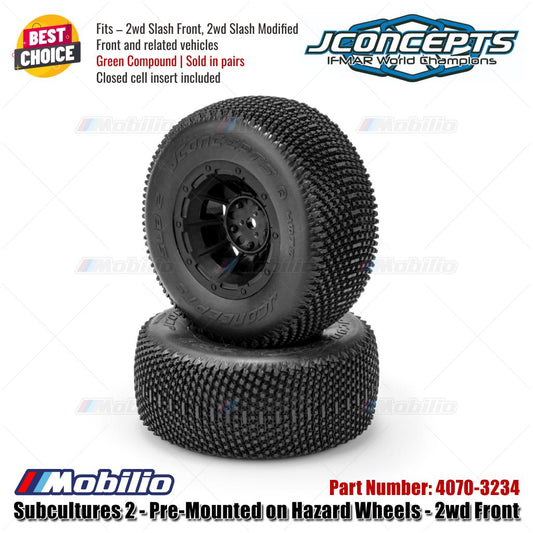 JConcepts #4070-3234 Subcultures 2 Pre-Mounted On Hazard Wheels 2wd Front Green Compound Fits 2wd Slash Front / Slash Modified Front and Related Vehicles
