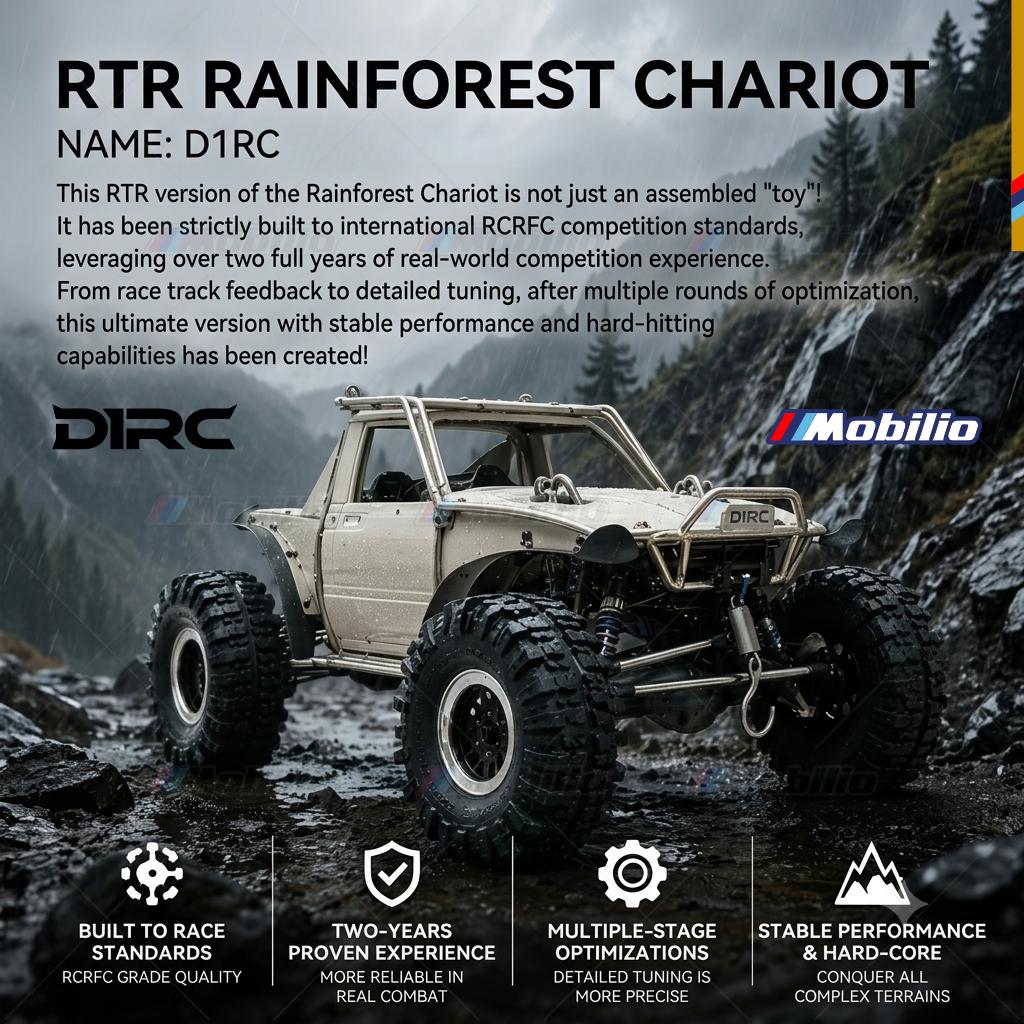 D1RC x RCRFC Ti-Fury RTR R1 Kompetisi Kelas 1/10 Extreme Crawler (Tidak Berwarna + Titanium Mentah) Rainforest Chariot Sudah Terpasang