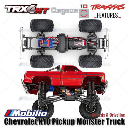 Traxxas 98064-1 TRX-4MT Chevrolet K10 Pickup Monster Truck Bigfoot Skala 1/18 4X4 RTR Rakitan Lengkap Tahan Air TRX4MT Tanpa Klip