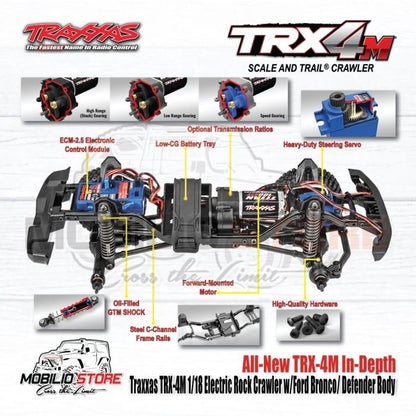 Traxxas 97054-1 TRX-4M 1/18 Mini Crawler Elektrik dengan Bodi Land Rover Defender Tanpa Klip