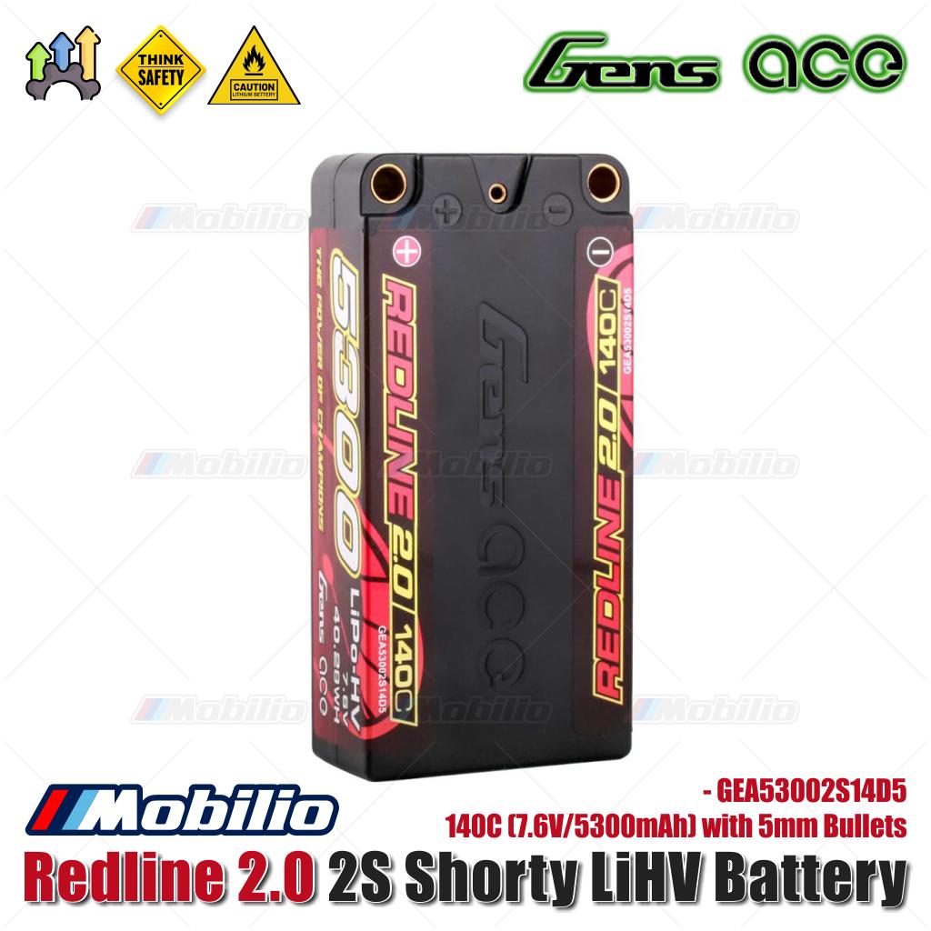 Baterai Gens Ace Redline 2.0 2S Shorty LiHV 140C (7.6V/5300mAh) dengan Bullet 5mm - GEA53002S14D5