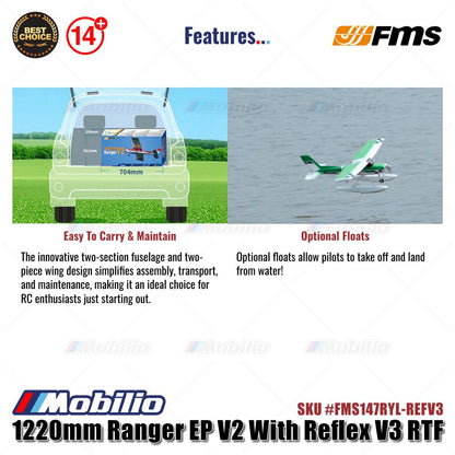 FMS 1220mm Ranger EP V2 Dengan Reflex V3 RTF Siap Terbang #FMS147RGN-REFV3 Pesawat RC Aeromodeling