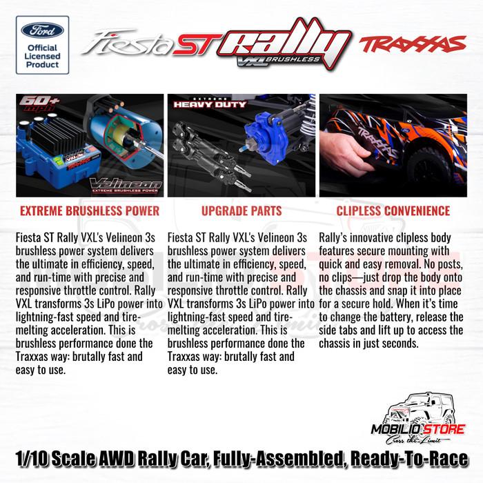 Traxxas 74276-4 Ford Fiesta ST Rally VXL Brushless 1/10 Scale AWD Rally Car RTR 60+ MPH dengan Velineon VXL-3s ESC dan TQi 2.4 GHz Radio System - Kontrol
