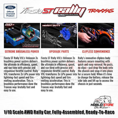 Traxxas 74276-4 Ford Fiesta ST Rally VXL Brushless 1/10 Scale AWD Rally Car RTR 60+ MPH dengan Velineon VXL-3s ESC dan TQi 2.4 GHz Radio System - Kontrol