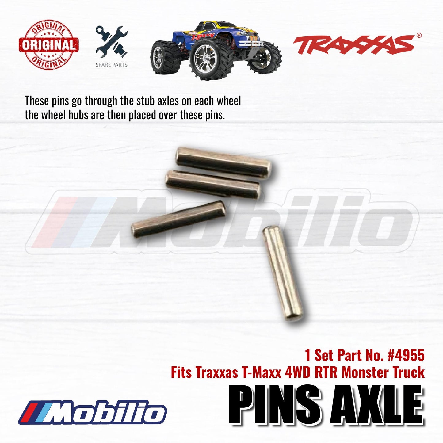 Traxxas Part #4955 Pin Axle 2.5 x 12mm 4 Pcs for 4WD RTR Monster Truck