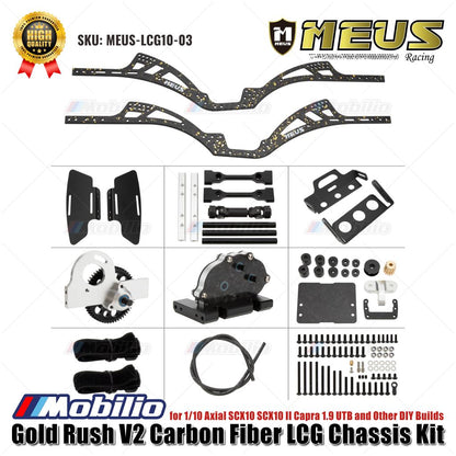 MEUS Racing Gold Rush V2 Carbon Fiber LCG Chassis Kit MEUS-LCG10-03 untuk 1/10 Axial SCX10 SCX10 II Capra 1.9 UTB dan Rakitan DIY Lainnya