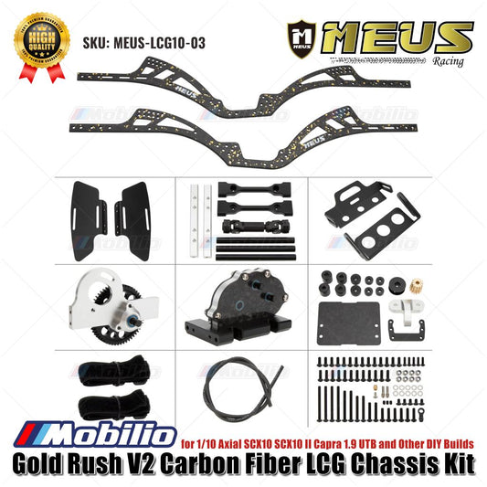 MEUS Racing Gold Rush V2 Carbon Fiber LCG Chassis Kit MEUS-LCG10-03 for 1/10 Axial SCX10 SCX10 II Capra 1.9 UTB and Other DIY Builds