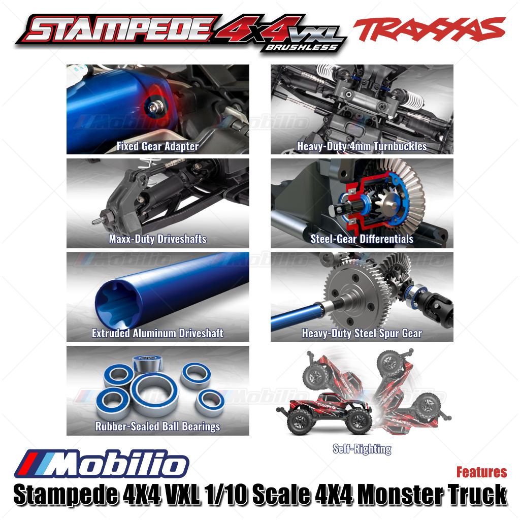 Traxxas 90376-4 Stampede VXL 1/10 Skala 4X4 Truk Monster Rakitan Penuh Tahan Air RTR dengan TQi TSM