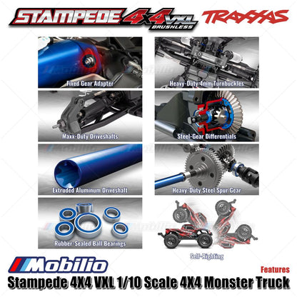 Traxxas 90376-4 Stampede VXL 1/10 Skala 4X4 Truk Monster Rakitan Penuh Tahan Air RTR dengan TQi TSM