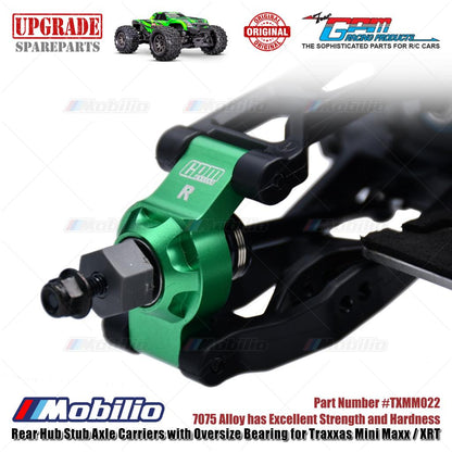 GPM Part #TXMM022 7075 Alloy Rear Hub Stub Axle Carriers with Oversize Bearing for Traxxas Mini Maxx / Mini XRT