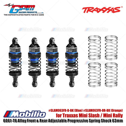 GPM Part #SLAM063FR 6061-T6 Alloy Front & Rear Adjustable Progressive Spring Shock 63mm for Traxxas Mini Slash / Mini Rally Upgrade
