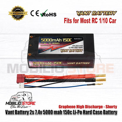 Vant Baterai 2S 7.4V 5000 mAh 150C Li-Po Graphene Casing Keras Baterai Pendek