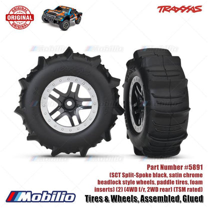 Traxxas Part #5891 Tires & Wheels Assembled Glued Paddle Tires Foam Inserts 2Pcs TSM Rated for RC 1/10 Scale Ford Raptor Slash