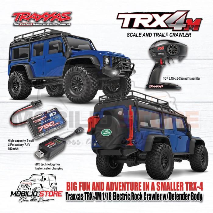 Traxxas 97054-1 TRX-4M 1/18 Mini Crawler Elektrik dengan Bodi Land Rover Defender Tanpa Klip