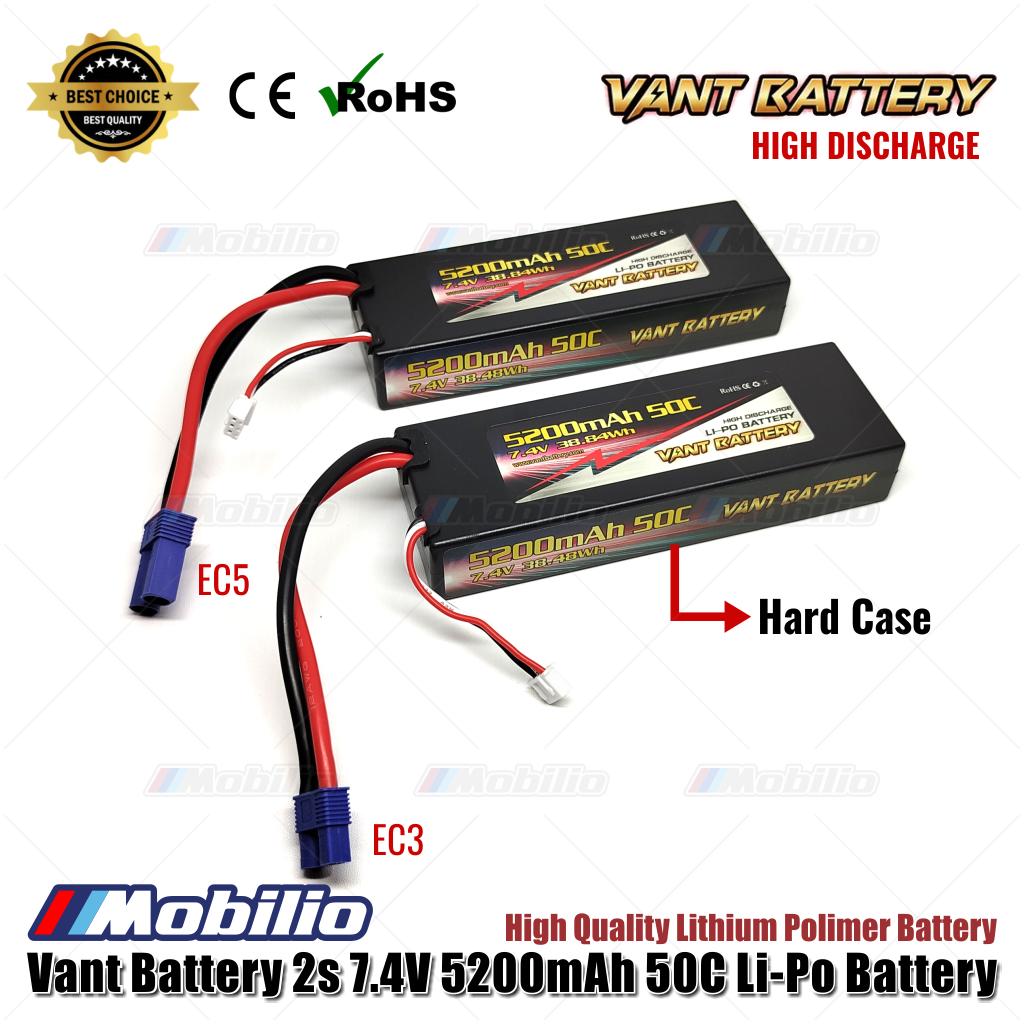Baterai Vant Lipo 2S 7.4 Volt 5200mAh 50C Lithium Polimer Hard Case EC3 EC5 untuk RC Axial Arrma ESC Spektrum IC3 IC5