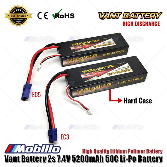 Vant Battery Lipo 2S 7.4 Volt 5200mAh 50C Lithium Polimer Hard Case Baterai EC3 EC5 for RC Axial Arrma ESC Spektrum IC3 IC5