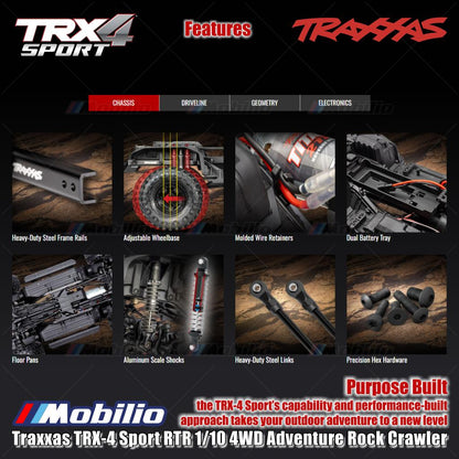 Traxxas 82224-4 TRX-4 Sport 1/10 Scale 4X4 Trail Truck Waterproof Electronics with TQ 2.4 GHz 2-Channel Radio System RTR