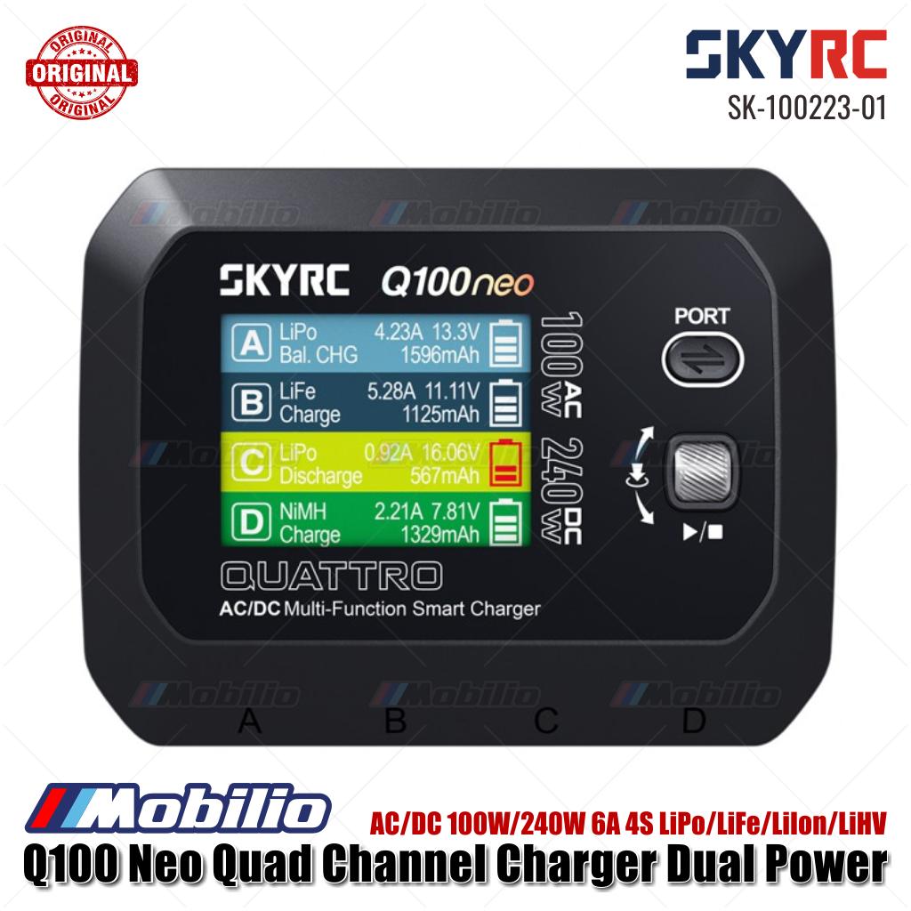 SKYRC #SK-100223-01 Pengisi Daya Empat Saluran Q100 Neo Daya Ganda AC/DC 100W/240W 6A 4S LiPo/LiFe/LiIon/LiHV