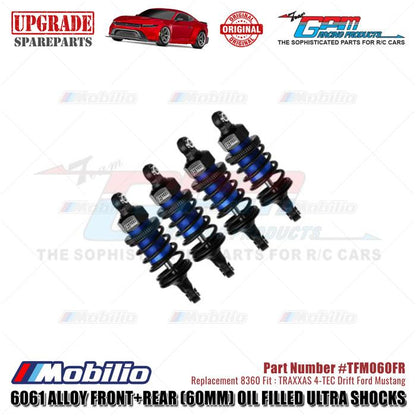GPM Part #TFM060FR 6061 Alloy Front+Rear (60mm) Oil Filled Ultra Shocks #8360 Traxxas 4-TEC Drift Ford Mustang