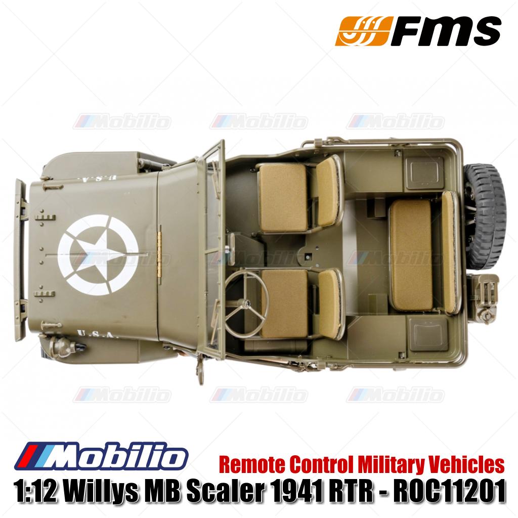 Mobil RC FMS 1/12 1941 MB Scaler Willys 2.4G 4WD RTR Crawler Truk Militer Kendaraan Offroad
