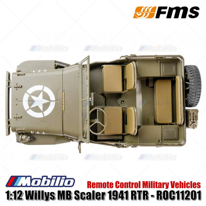 Mobil RC FMS 1/12 1941 MB Scaler Willys 2.4G 4WD RTR Crawler Truk Militer Kendaraan Offroad