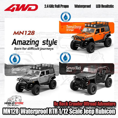 MN128 Waterproof RTR 1/12 Scale Jeep Rubicon RC Rock Crawler Adventure