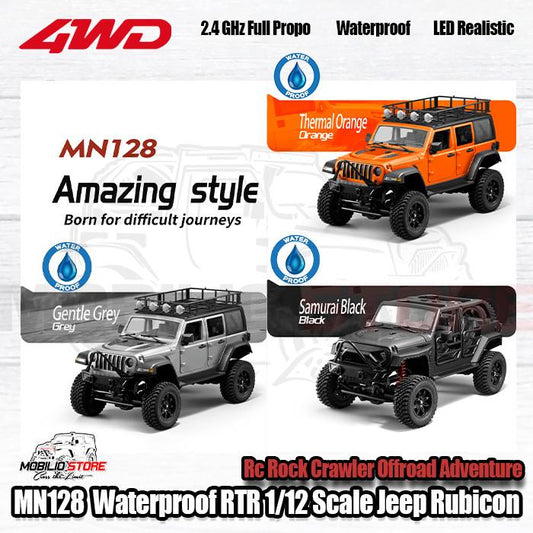 MN128 Waterproof RTR 1/12 Scale Jeep Rubicon RC Rock Crawler Adventure