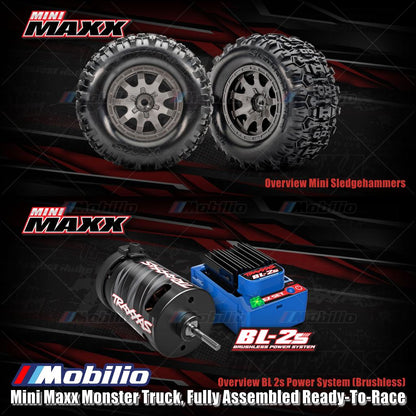 Traxxas 107154-1 Mini Maxx Monster Truck Rakitan Lengkap Brushless Siap Balap (RTR) Termasuk Baterai &amp; Charger Kecepatan 30+ mph Penggerak 4WD Tahan Air Sistem Radio TQ 2.4 GHz