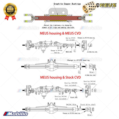 MEUS Racing Metal H10 Optic Front Rear Straight Axles Housings dengan Brass Steering Knuckles & Servo Mount MEUS-H10-25 untuk 1/10 Vanquish H10 Optic