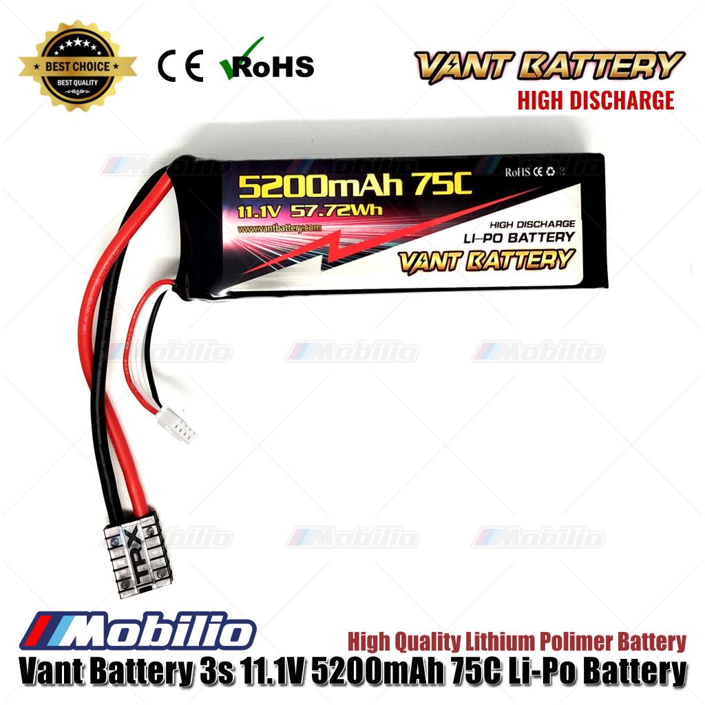 Baterai LiPo Polimer Lithium Vant 11.1V 3S 5200mAh 75C Baterai RC Soft Case