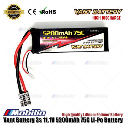 Baterai LiPo Polimer Lithium Vant 11.1V 3S 5200mAh 75C Baterai RC Soft Case