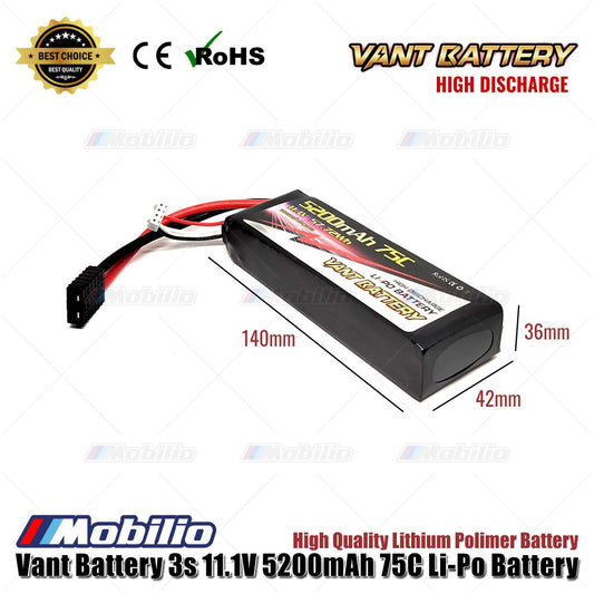 Vant Battery 11.1V 3S 5200mAh 75C Lithium Polymer LiPo Baterai RC Soft Case