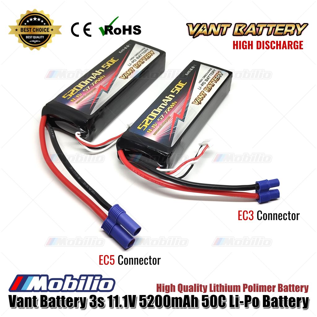 Vant Baterai Lipo 3S 11.1 Volt 5200mAh 50C Baterai Lithium Polimer EC3 EC5 untuk RC Axial Arrma ESC Spektrum IC3 IC5