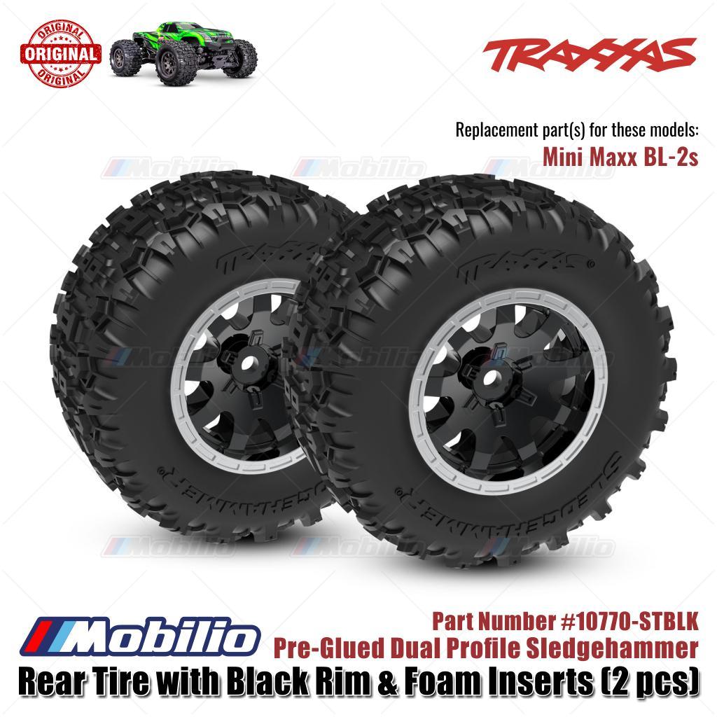 Traxxas Part #10770 Rear Tire with Rim & Foam Inserts (2 Pcs) Pre-Glued Dual Profile Sledgehammer RC Mini Maxx BL-2S